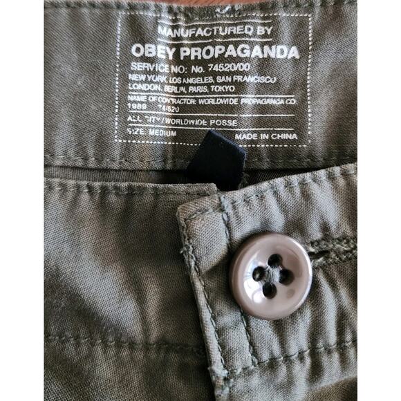 Obey RECON CARGO Green Khaki Button Fly Mens Lightweight Utility 10" Shorts 36 - Picture 3 of 8
